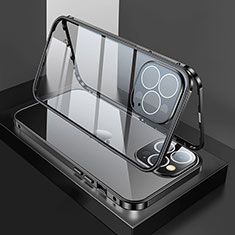 Coque Rebord Bumper Luxe Aluminum Metal Miroir 360 Degres Housse Etui Aimant M02 pour Apple iPhone 14 Pro Max Noir