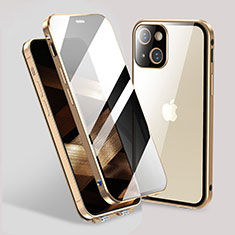 Coque Rebord Bumper Luxe Aluminum Metal Miroir 360 Degres Housse Etui Aimant M02 pour Apple iPhone 15 Or