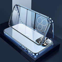 Coque Rebord Bumper Luxe Aluminum Metal Miroir 360 Degres Housse Etui Aimant M02 pour Apple iPhone 16 Pro Bleu