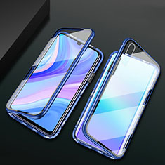 Coque Rebord Bumper Luxe Aluminum Metal Miroir 360 Degres Housse Etui Aimant M02 pour Huawei Enjoy 10e Bleu