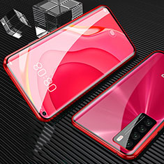 Coque Rebord Bumper Luxe Aluminum Metal Miroir 360 Degres Housse Etui Aimant M02 pour Huawei Nova 7 5G Rouge