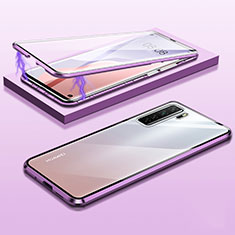 Coque Rebord Bumper Luxe Aluminum Metal Miroir 360 Degres Housse Etui Aimant M02 pour Huawei Nova 7 SE 5G Violet