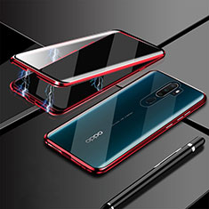 Coque Rebord Bumper Luxe Aluminum Metal Miroir 360 Degres Housse Etui Aimant M02 pour Oppo A11X Rouge