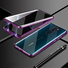 Coque Rebord Bumper Luxe Aluminum Metal Miroir 360 Degres Housse Etui Aimant M02 pour Oppo A11X Violet