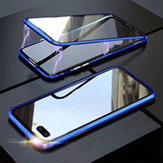 Coque Rebord Bumper Luxe Aluminum Metal Miroir 360 Degres Housse Etui Aimant M02 pour Oppo A5 Bleu