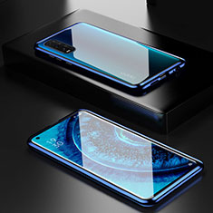 Coque Rebord Bumper Luxe Aluminum Metal Miroir 360 Degres Housse Etui Aimant M02 pour Oppo Find X2 Bleu