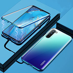 Coque Rebord Bumper Luxe Aluminum Metal Miroir 360 Degres Housse Etui Aimant M02 pour Oppo Find X2 Lite Bleu