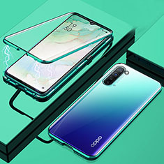 Coque Rebord Bumper Luxe Aluminum Metal Miroir 360 Degres Housse Etui Aimant M02 pour Oppo Find X2 Lite Vert