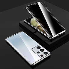 Coque Rebord Bumper Luxe Aluminum Metal Miroir 360 Degres Housse Etui Aimant M02 pour Samsung Galaxy S22 Ultra 5G Argent