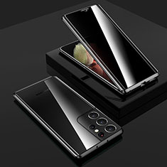 Coque Rebord Bumper Luxe Aluminum Metal Miroir 360 Degres Housse Etui Aimant M02 pour Samsung Galaxy S23 Ultra 5G Noir