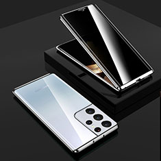 Coque Rebord Bumper Luxe Aluminum Metal Miroir 360 Degres Housse Etui Aimant M02 pour Samsung Galaxy S25 Ultra 5G Argent