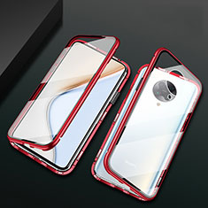 Coque Rebord Bumper Luxe Aluminum Metal Miroir 360 Degres Housse Etui Aimant M02 pour Xiaomi Poco F2 Pro Rouge