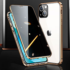 Coque Rebord Bumper Luxe Aluminum Metal Miroir 360 Degres Housse Etui Aimant M03 pour Apple iPhone 13 Mini Or