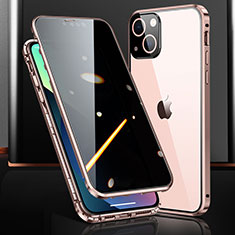 Coque Rebord Bumper Luxe Aluminum Metal Miroir 360 Degres Housse Etui Aimant M03 pour Apple iPhone 13 Or Rose