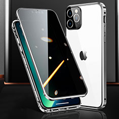 Coque Rebord Bumper Luxe Aluminum Metal Miroir 360 Degres Housse Etui Aimant M03 pour Apple iPhone 13 Pro Max Argent