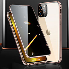 Coque Rebord Bumper Luxe Aluminum Metal Miroir 360 Degres Housse Etui Aimant M03 pour Apple iPhone 13 Pro Max Or Rose