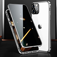 Coque Rebord Bumper Luxe Aluminum Metal Miroir 360 Degres Housse Etui Aimant M03 pour Apple iPhone 14 Pro Argent