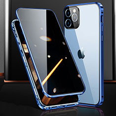 Coque Rebord Bumper Luxe Aluminum Metal Miroir 360 Degres Housse Etui Aimant M03 pour Apple iPhone 14 Pro Max Bleu