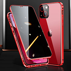 Coque Rebord Bumper Luxe Aluminum Metal Miroir 360 Degres Housse Etui Aimant M03 pour Apple iPhone 14 Rouge