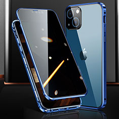 Coque Rebord Bumper Luxe Aluminum Metal Miroir 360 Degres Housse Etui Aimant M03 pour Apple iPhone 15 Bleu