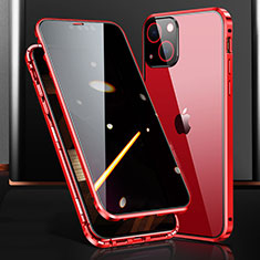 Coque Rebord Bumper Luxe Aluminum Metal Miroir 360 Degres Housse Etui Aimant M03 pour Apple iPhone 15 Plus Rouge