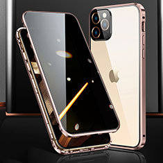 Coque Rebord Bumper Luxe Aluminum Metal Miroir 360 Degres Housse Etui Aimant M03 pour Apple iPhone 15 Pro Or Rose