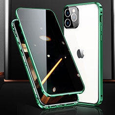 Coque Rebord Bumper Luxe Aluminum Metal Miroir 360 Degres Housse Etui Aimant M03 pour Apple iPhone 15 Pro Vert