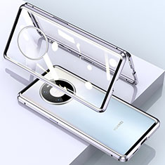 Coque Rebord Bumper Luxe Aluminum Metal Miroir 360 Degres Housse Etui Aimant M03 pour Huawei Mate 40 Pro Argent