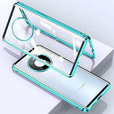 Coque Rebord Bumper Luxe Aluminum Metal Miroir 360 Degres Housse Etui Aimant M03 pour Huawei Mate 40E Pro 4G Cyan