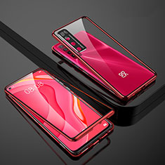 Coque Rebord Bumper Luxe Aluminum Metal Miroir 360 Degres Housse Etui Aimant M03 pour Huawei Nova 7 5G Rouge