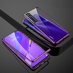 Coque Rebord Bumper Luxe Aluminum Metal Miroir 360 Degres Housse Etui Aimant M03 pour Huawei Nova 7 5G Violet