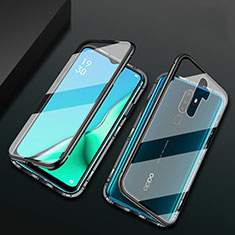 Coque Rebord Bumper Luxe Aluminum Metal Miroir 360 Degres Housse Etui Aimant M03 pour Oppo A11 Noir