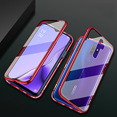 Coque Rebord Bumper Luxe Aluminum Metal Miroir 360 Degres Housse Etui Aimant M03 pour Oppo A11 Rouge