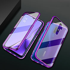 Coque Rebord Bumper Luxe Aluminum Metal Miroir 360 Degres Housse Etui Aimant M03 pour Oppo A11 Violet