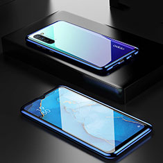 Coque Rebord Bumper Luxe Aluminum Metal Miroir 360 Degres Housse Etui Aimant M03 pour Oppo F15 Bleu