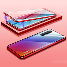 Coque Rebord Bumper Luxe Aluminum Metal Miroir 360 Degres Housse Etui Aimant M03 pour Oppo Reno3 Pro Rouge