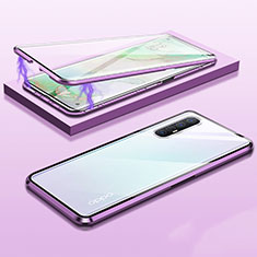 Coque Rebord Bumper Luxe Aluminum Metal Miroir 360 Degres Housse Etui Aimant M03 pour Oppo Reno3 Pro Violet