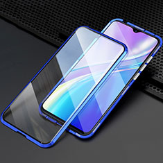 Coque Rebord Bumper Luxe Aluminum Metal Miroir 360 Degres Housse Etui Aimant M03 pour Realme XT Bleu