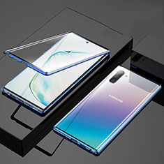 Coque Rebord Bumper Luxe Aluminum Metal Miroir 360 Degres Housse Etui Aimant M03 pour Samsung Galaxy Note 10 Bleu