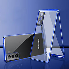 Coque Rebord Bumper Luxe Aluminum Metal Miroir 360 Degres Housse Etui Aimant M03 pour Samsung Galaxy S21 Plus 5G Bleu