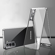 Coque Rebord Bumper Luxe Aluminum Metal Miroir 360 Degres Housse Etui Aimant M03 pour Samsung Galaxy S22 5G Argent