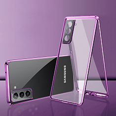 Coque Rebord Bumper Luxe Aluminum Metal Miroir 360 Degres Housse Etui Aimant M03 pour Samsung Galaxy S22 5G Violet