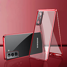 Coque Rebord Bumper Luxe Aluminum Metal Miroir 360 Degres Housse Etui Aimant M03 pour Samsung Galaxy S22 Plus 5G Rouge