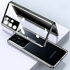 Coque Rebord Bumper Luxe Aluminum Metal Miroir 360 Degres Housse Etui Aimant M03 pour Samsung Galaxy S22 Ultra 5G Noir
