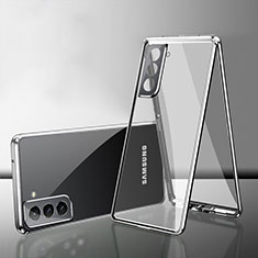 Coque Rebord Bumper Luxe Aluminum Metal Miroir 360 Degres Housse Etui Aimant M03 pour Samsung Galaxy S24 5G Argent