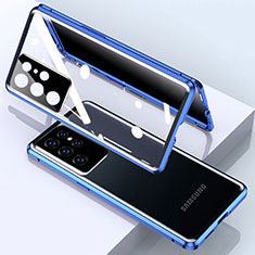 Coque Rebord Bumper Luxe Aluminum Metal Miroir 360 Degres Housse Etui Aimant M03 pour Samsung Galaxy S25 Ultra 5G Bleu