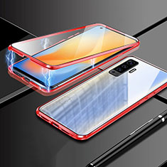 Coque Rebord Bumper Luxe Aluminum Metal Miroir 360 Degres Housse Etui Aimant M03 pour Vivo X50 5G Rouge