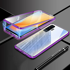 Coque Rebord Bumper Luxe Aluminum Metal Miroir 360 Degres Housse Etui Aimant M03 pour Vivo X50 5G Violet