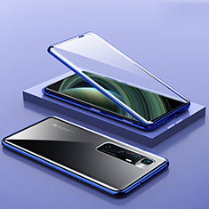 Coque Rebord Bumper Luxe Aluminum Metal Miroir 360 Degres Housse Etui Aimant M03 pour Xiaomi Mi 10 Ultra Bleu