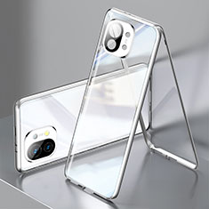 Coque Rebord Bumper Luxe Aluminum Metal Miroir 360 Degres Housse Etui Aimant M03 pour Xiaomi Mi 11 Lite 5G Argent